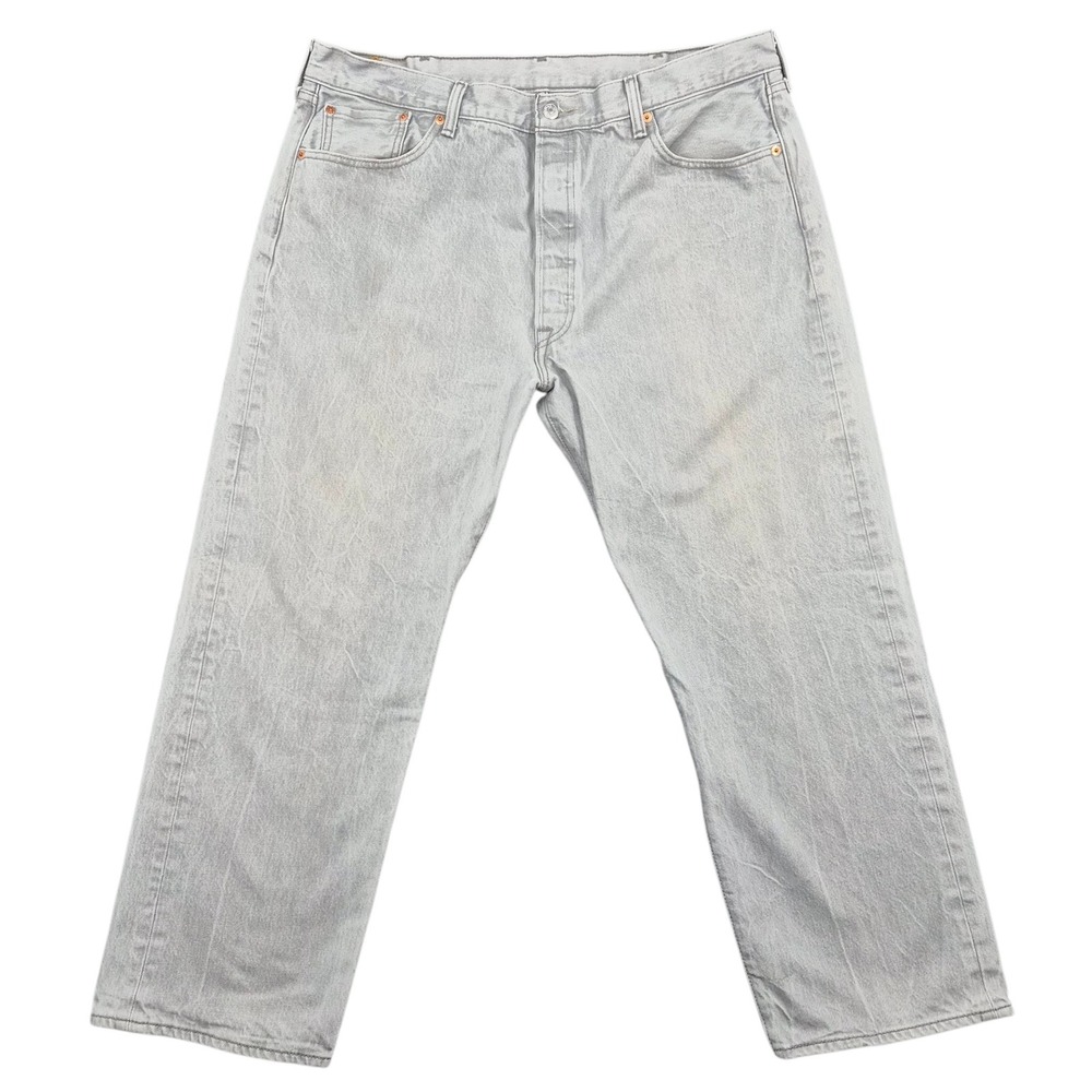 Levis 501 Original Fit Jeans Light Gray Wash Mens 42x30 Straight Leg Cotton
